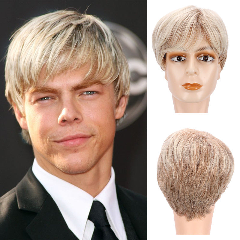 Men's Brown Golden Split Short Straight Hair Men's Wig