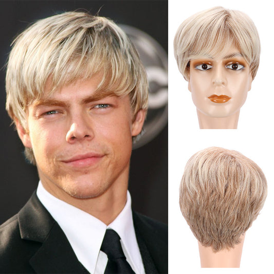 Men's Brown Golden Split Short Straight Hair Men's Wig