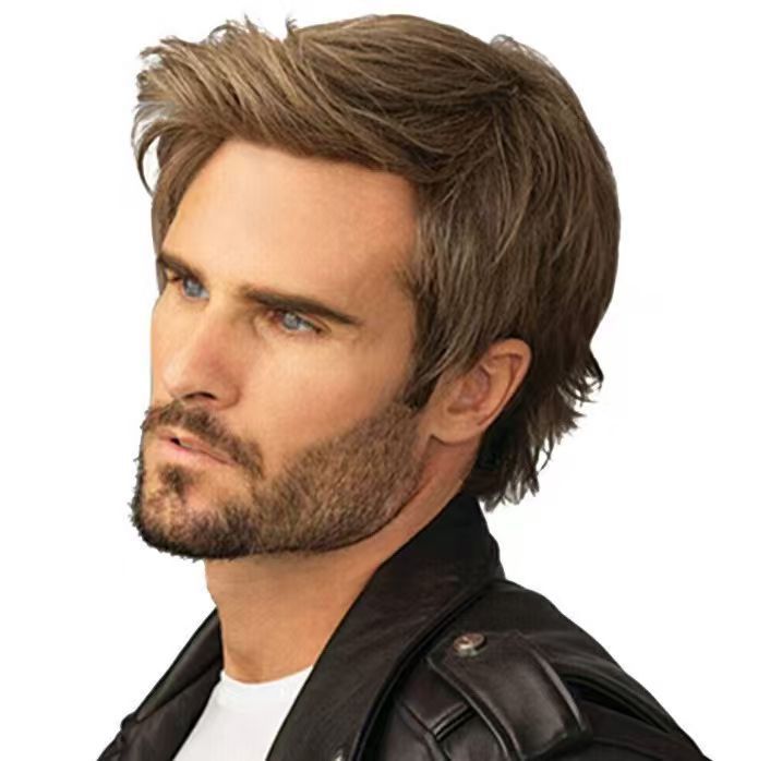 Charming Fashionable Golden Straight Fiber Chemical Wig Short Curly Hair