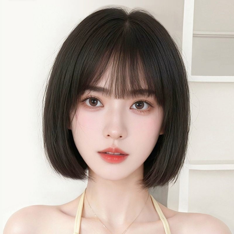 Natural Artificial Human Age Reducing Black Daily Whole Top Wig Short Straight Hair