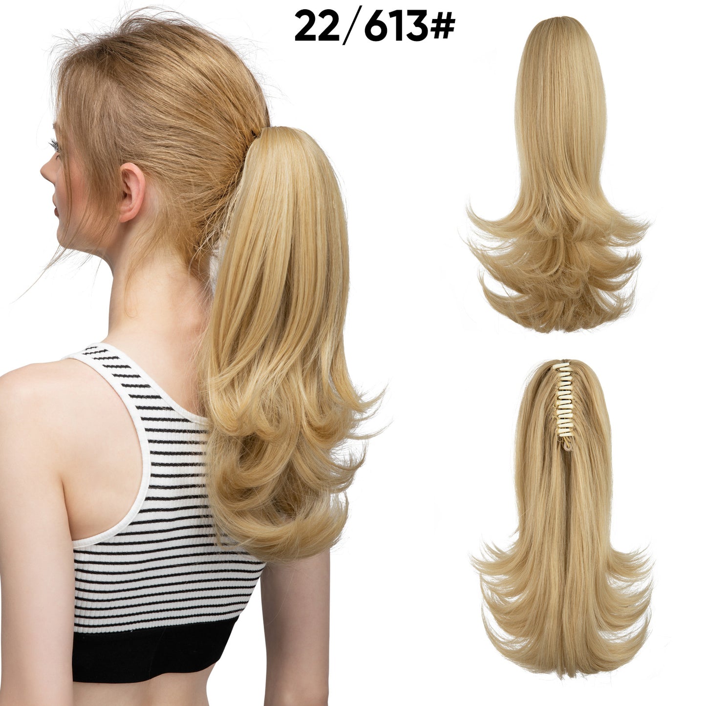 Women's Slightly Curly Short Grip Natural Jaws Clamp Wig Ponytail