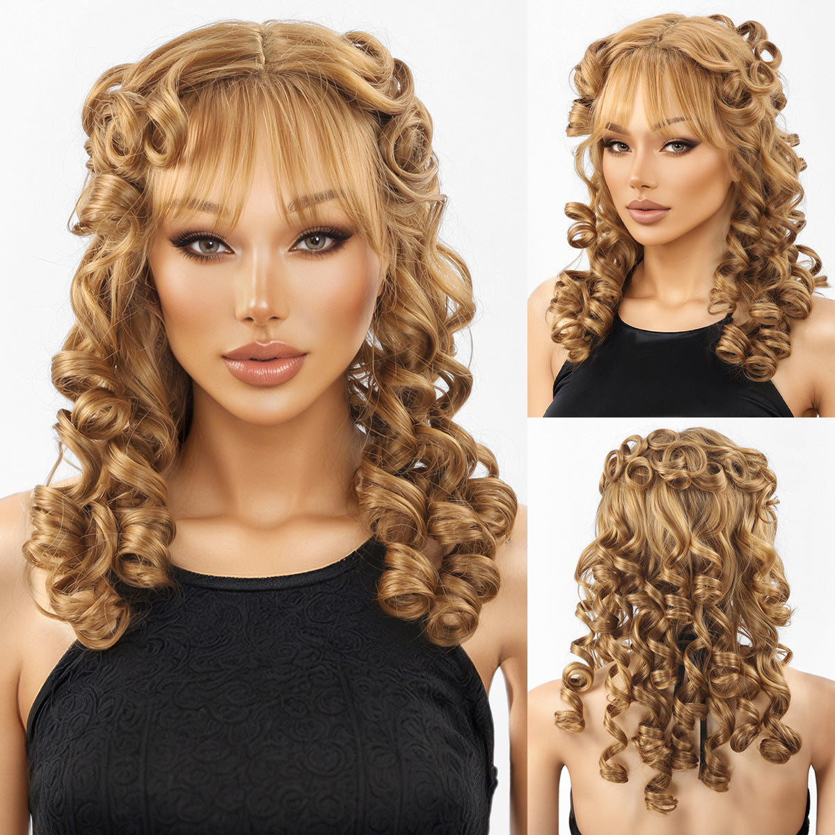 Women's Golden Brown Long Loose Wave Rolls Wig Short Curly Hair