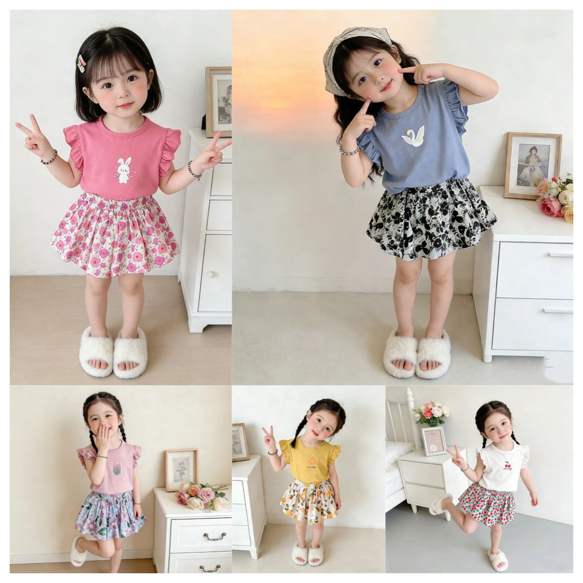 Western Style Cute Short Sleeve T-shirt Children's Suit