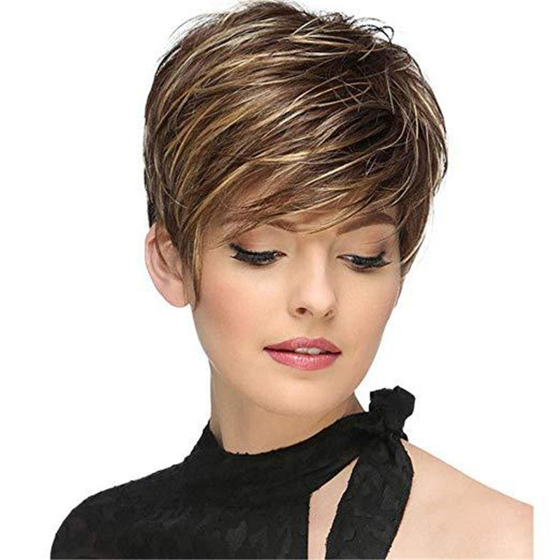 Charming Fashionable Golden Straight Fiber Chemical Wig Short Curly Hair