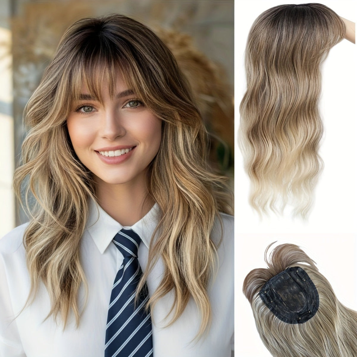 Need To Wear Hair Black Gold Gradient Female Straight Top Wig Long Curls