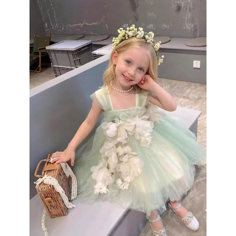 Children's Summer Three-dimensional Flower Suspender Skirt Fashion Children's Dress