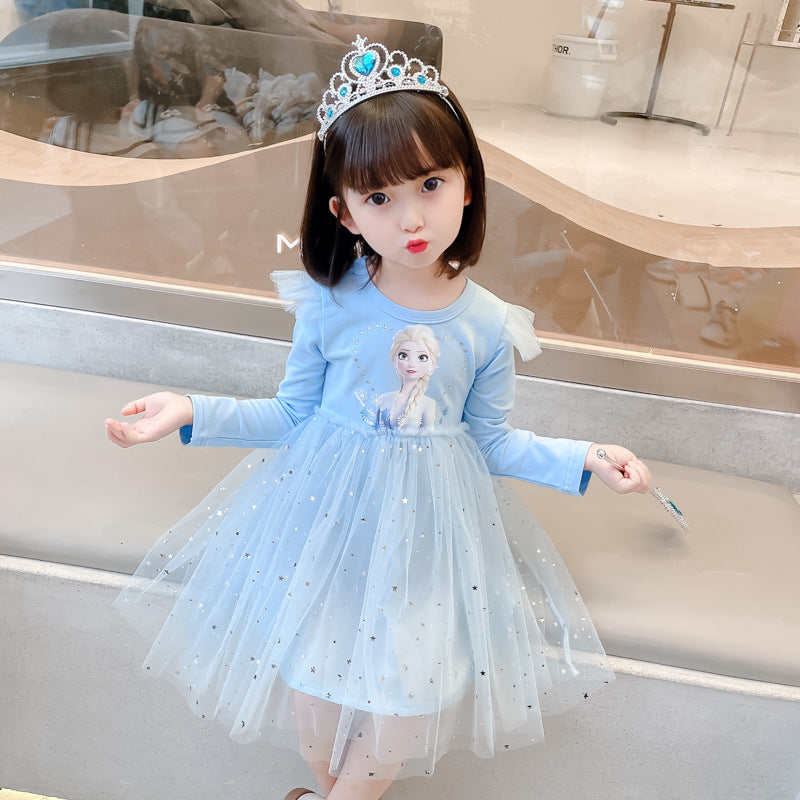 Children's Princess Autumn Short-sleeved Western Style Frozen Children's Dress