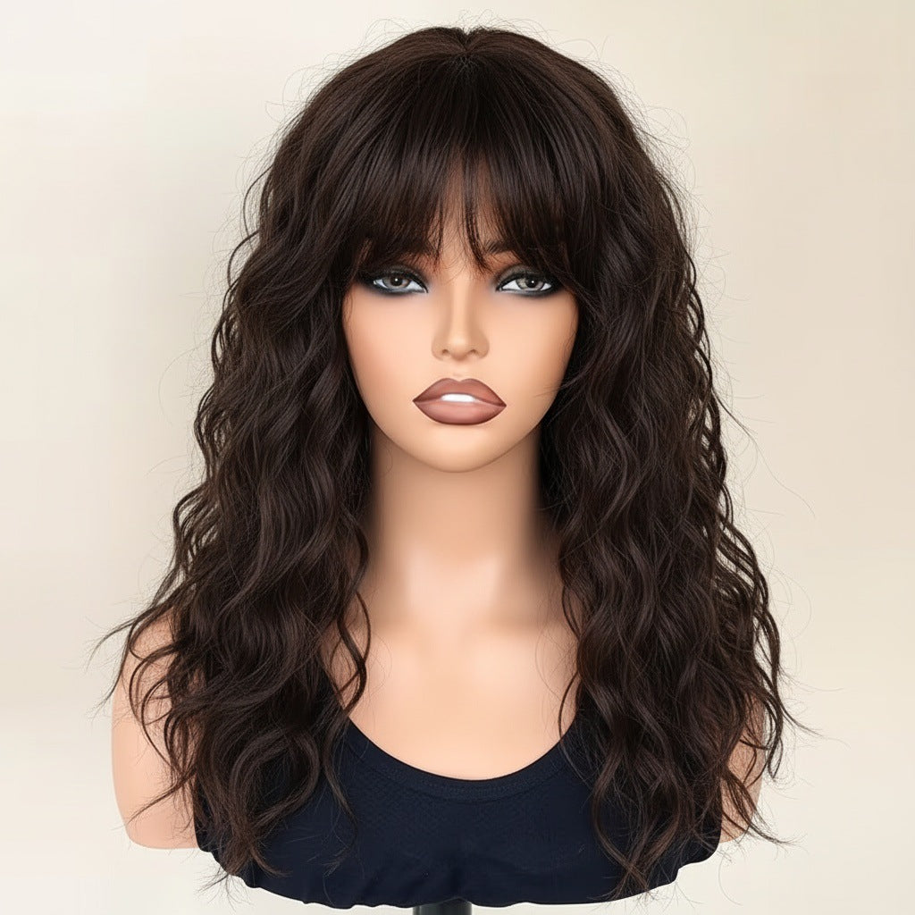 Women's White Fluffy Water Ripple Curly Hair Fiber Synthetic Wig Long Curls