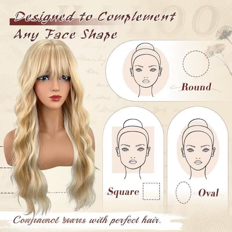 Women's White Gold Color Gradient Curly Hair Air Bangs Chemical Wig Long Curls