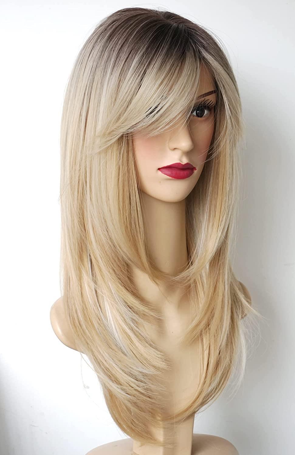 Women's Fashion Synthetic Wigs Brown Straight Hair Wig Long Curls