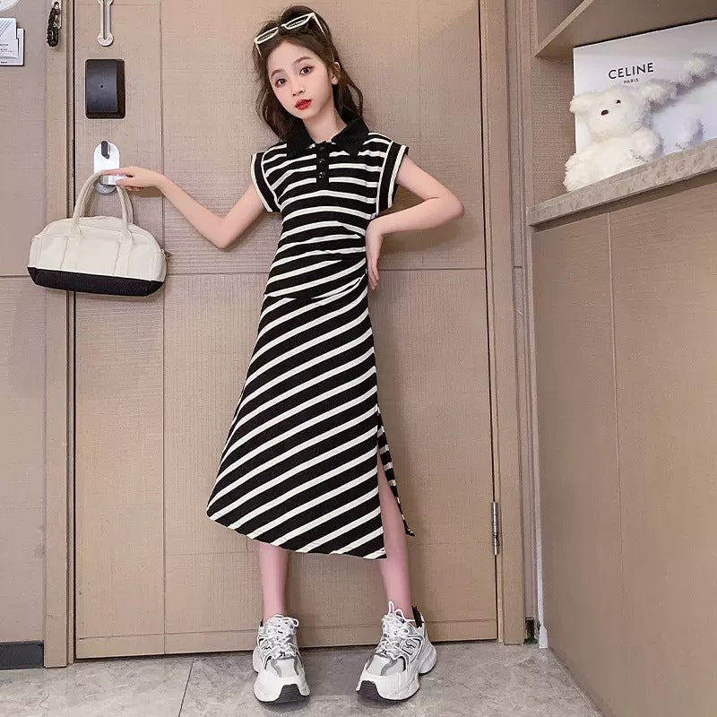 Children's Sundress Design Collar Striped Summer Casual Fashion Children's Dress