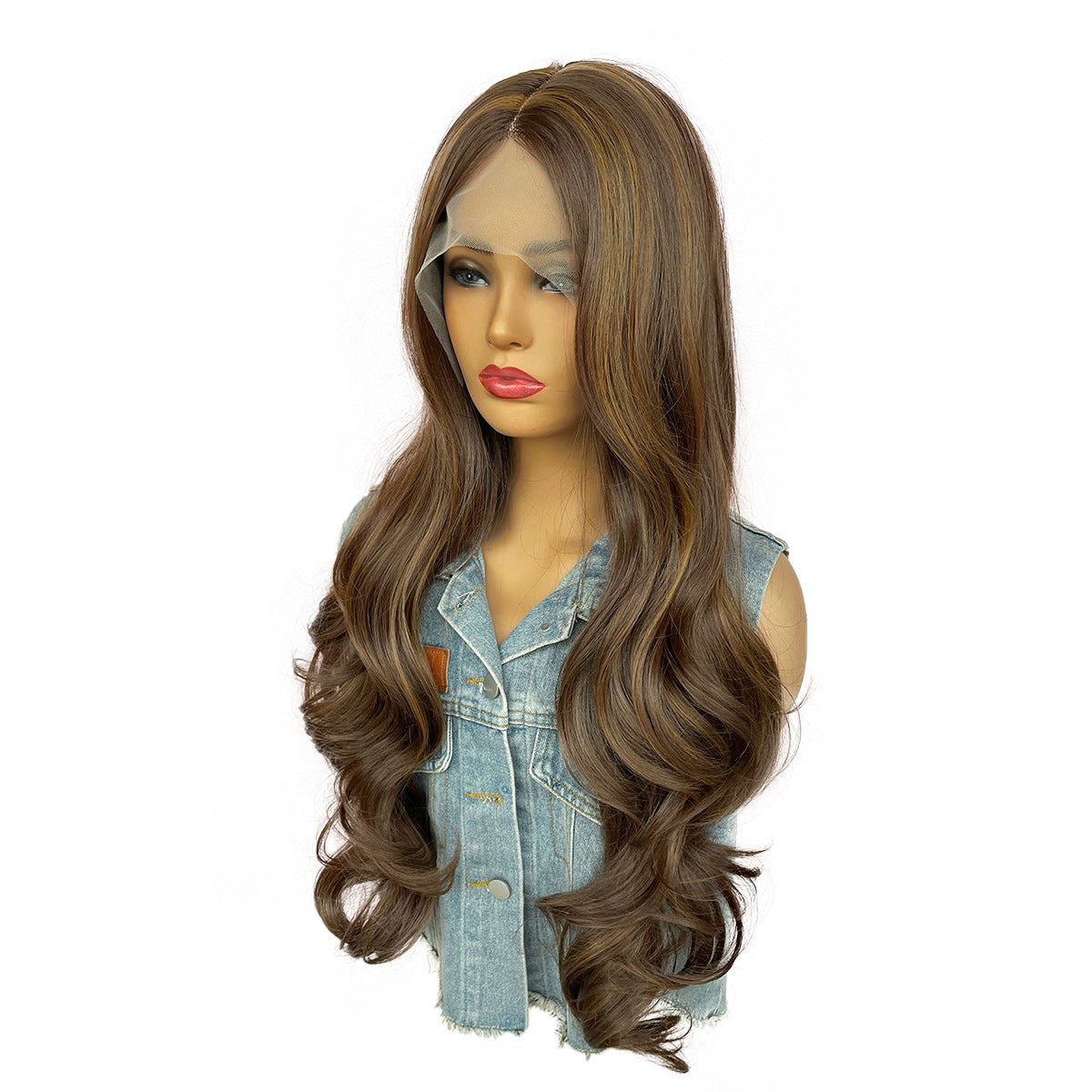 Fake Brown Synthetic Big Wave Curly Wig Long Curls