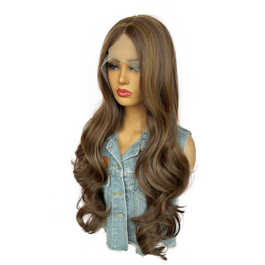 Fake Brown Synthetic Big Wave Curly Wig Long Curls