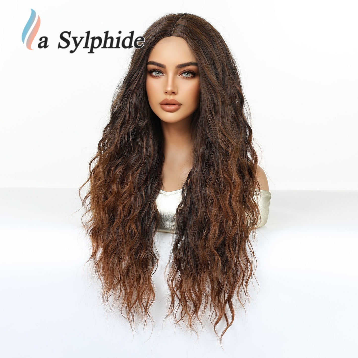 Braid Dark Brown Gradient Medium Curly Hair Fiber Chemical Wig Long Curls