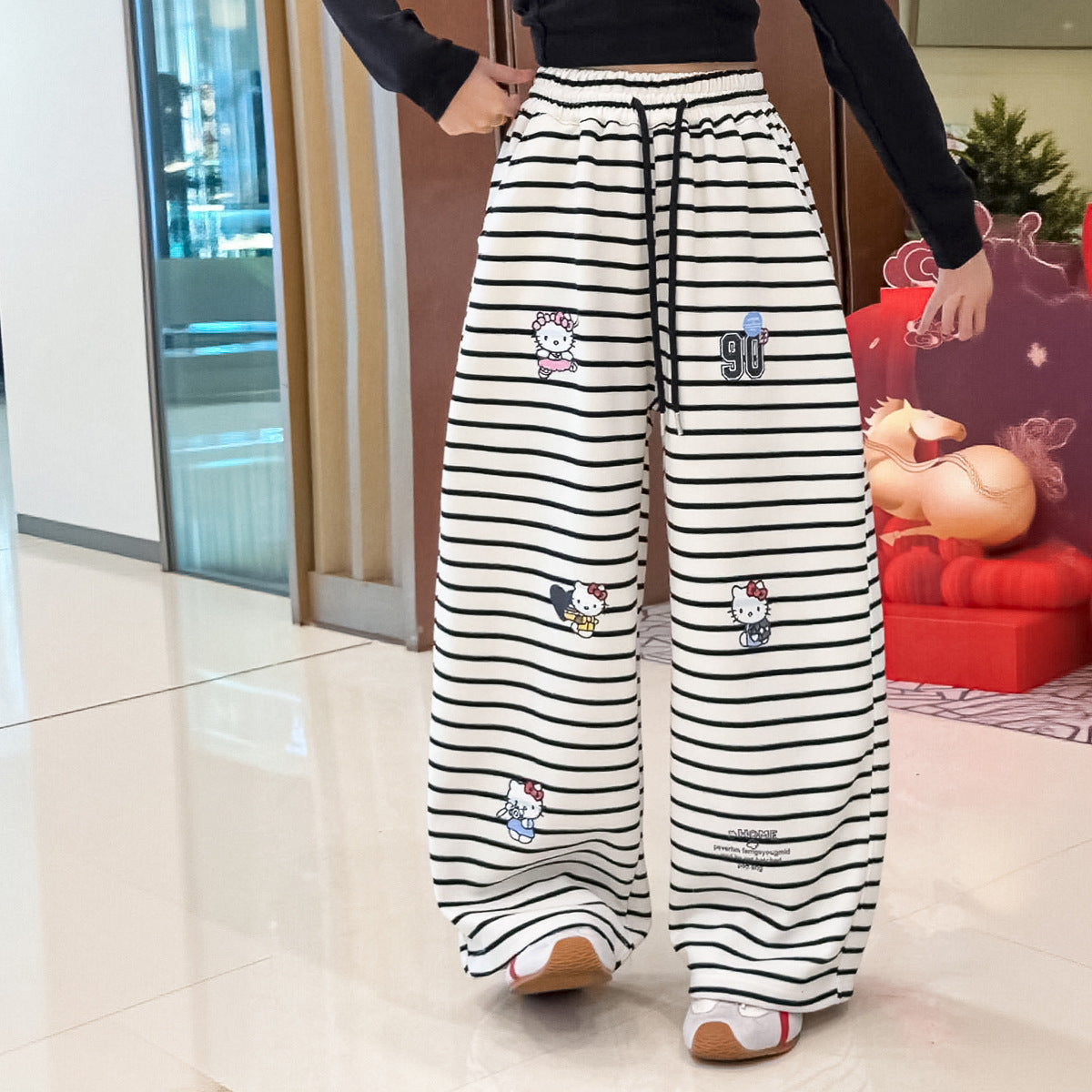 Spring Big Cartoon Printing Striped Long Children's Pants