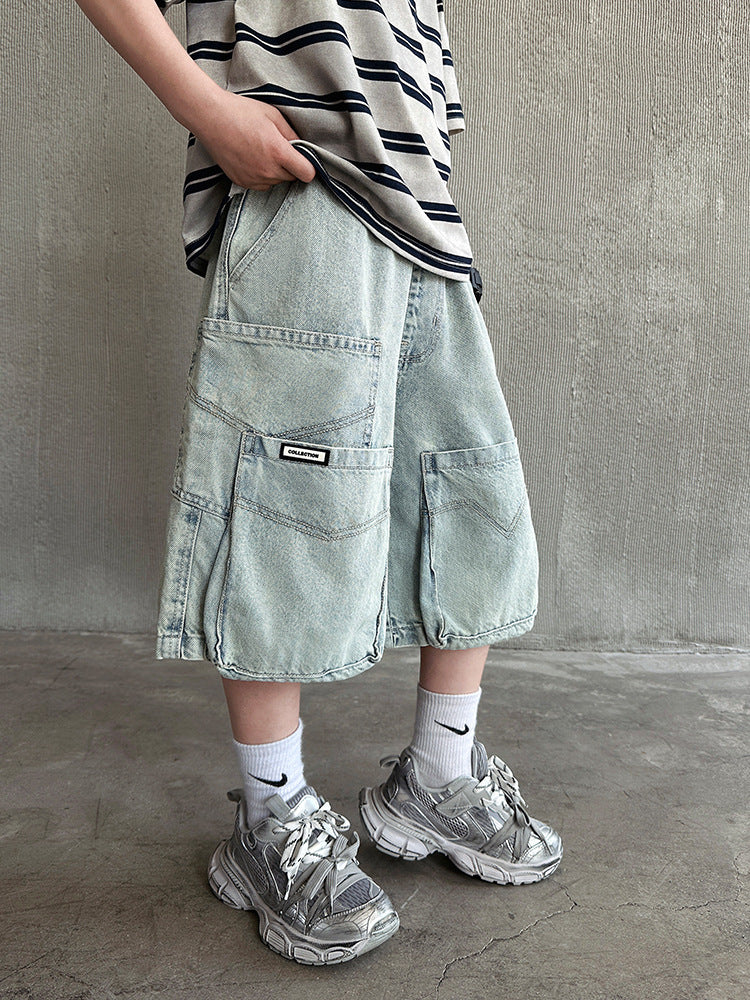 Children's Denim Cargo Shorts Summer Fifth Loose Children's Pants