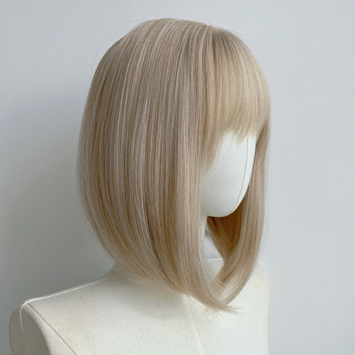 Female Bangs White Gold Color Head Wig Short Straight Hair