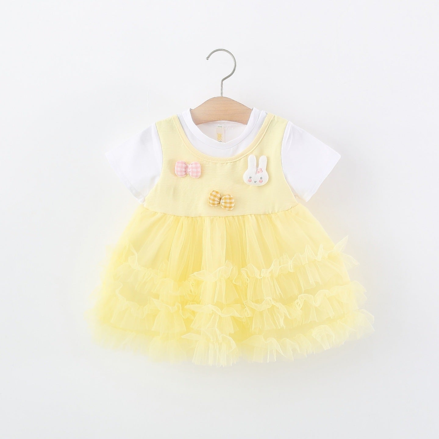 Children's Short-sleeved Summer Sweet Cute Fake Two Pieces Tulle Tutu Princess Children's Dress
