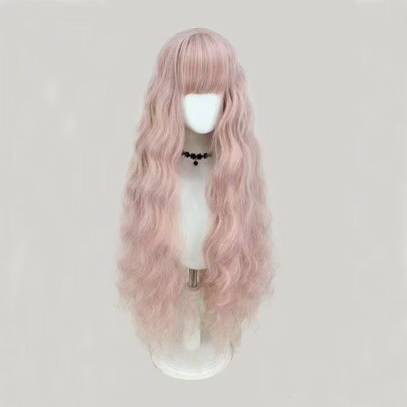 Pink Corn Curler Long Curly Hair Simulation Cos Wig