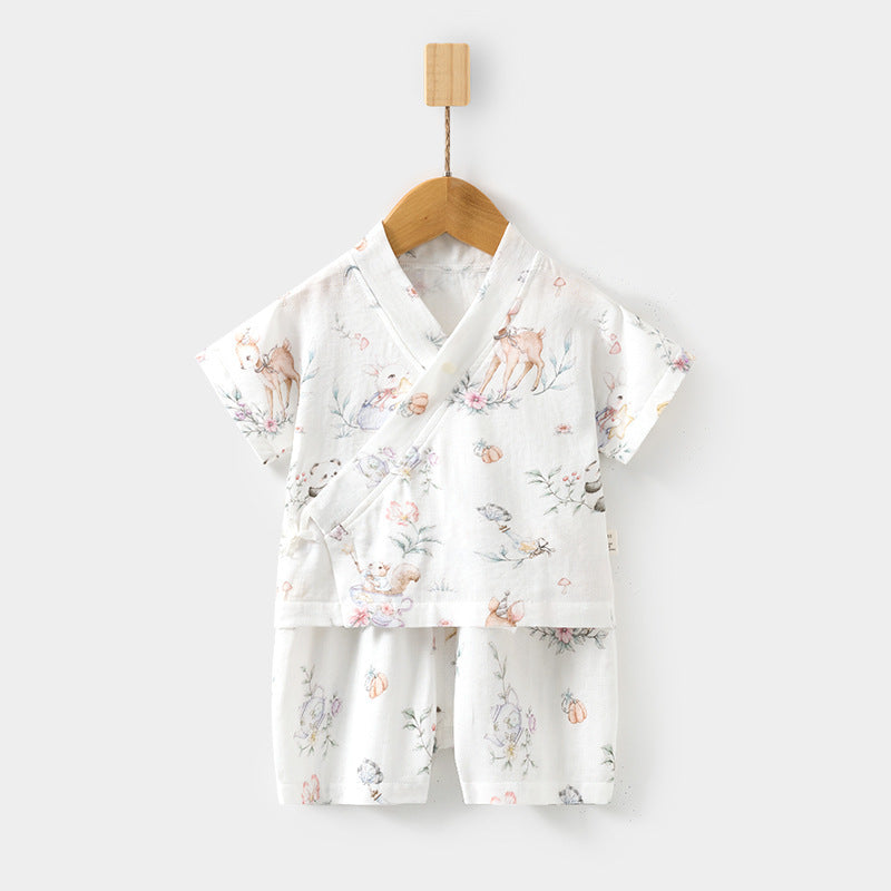 Sets Short Sleeve Shorts Bamboo Fiber Top Pants Summer Air Children's Suit