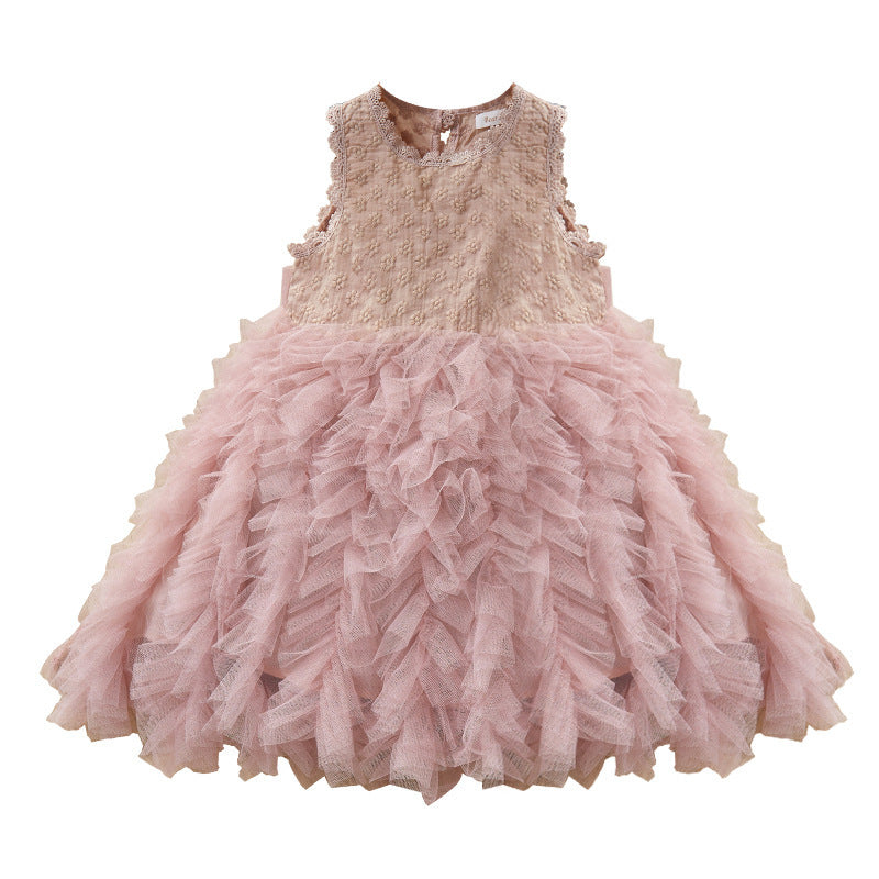 Summer Shirt Irregular Swing Relief Embroidery Mesh Bubble Children's Dress