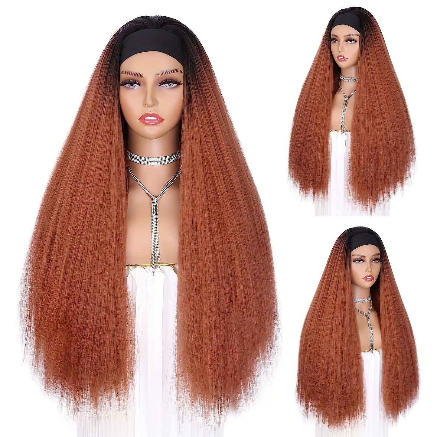 Women's Hair Band Head Cover Ice Silk Chemical Fiber Long Straight Wig