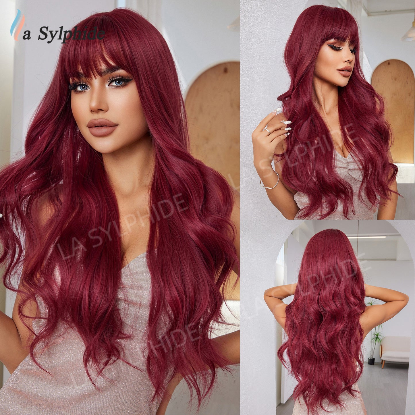 Red Female Curly Hair Rose Net Wig Long Curls