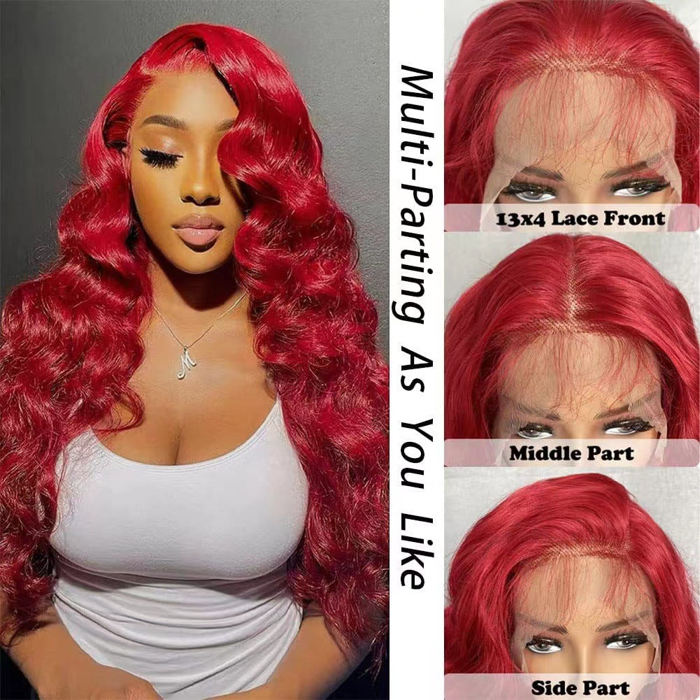 Front Lace Red Curly Hair Big Wave Fluffy Wig Long Curls
