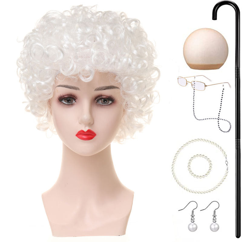 Grandma Gray Old Lady Holiday Dress Up Cos Wig