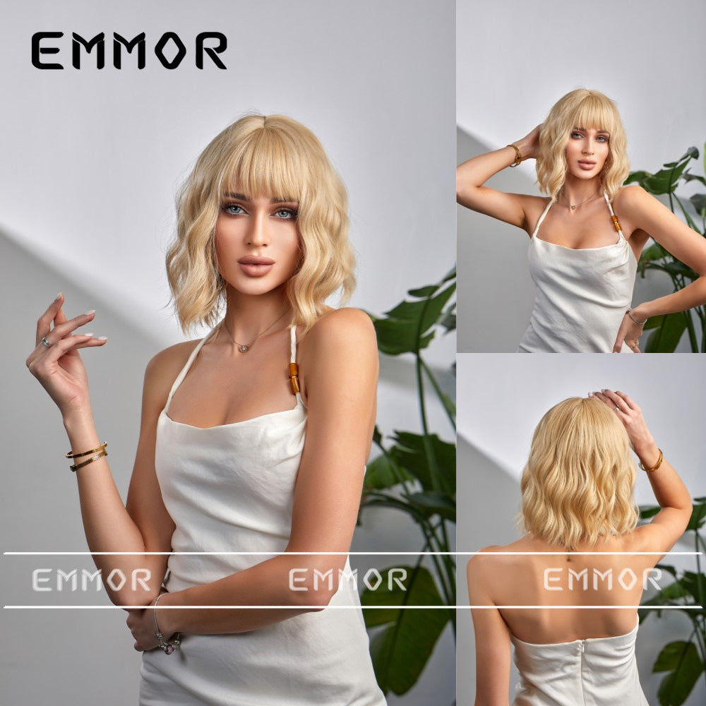Summer Light Breathable Brown Natural Chemical Wig Short Curly Hair