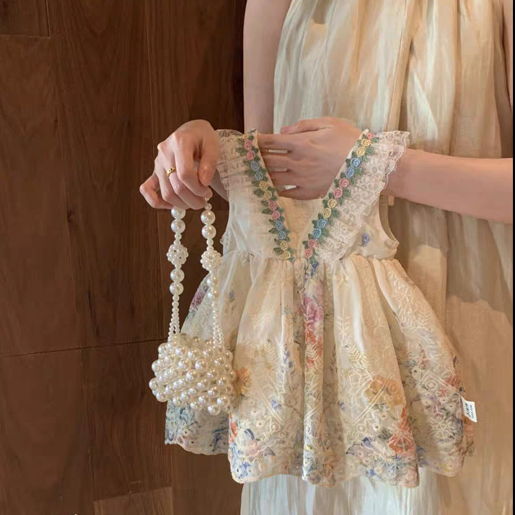 Summer French Style Floral Slip Little Island Vacation Children's Dress