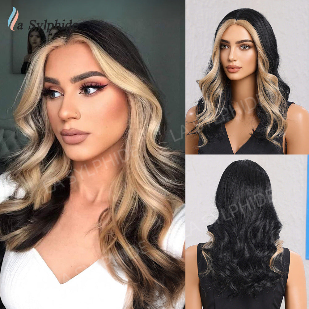 Fiber Chemical Mid-point Simulation Gradient Golden Pick Pink Wig Long Curls