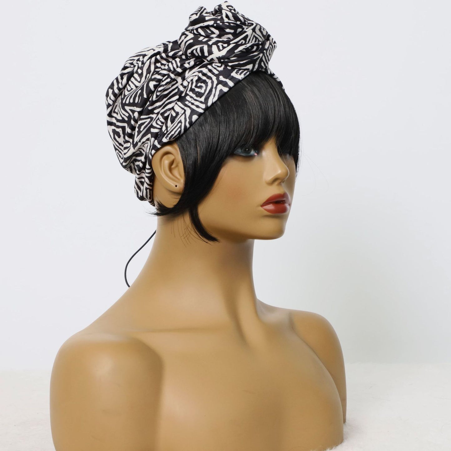 Headscarf Sideburns Bangs Integrated Hat Drawstring Wig Long Curls