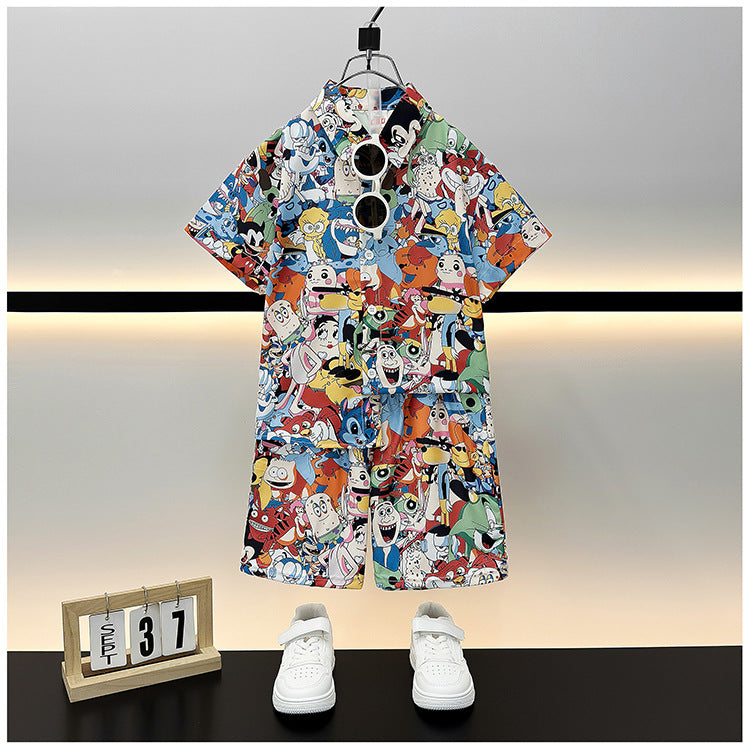 Children's Summer Casual Short Sleeve Shirt Outfit Trendy Loose Clothing Children's Suit