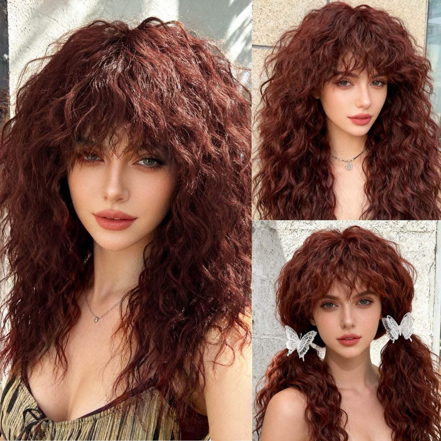 African Natural Small Bangs Chemical Fiber Wig Long Curls
