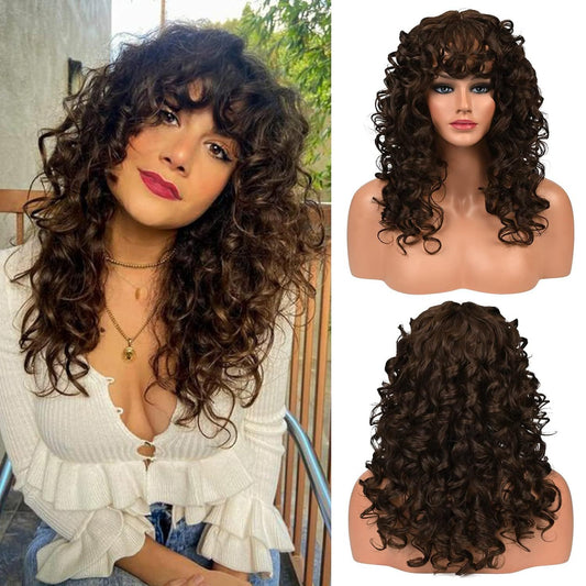 Women's Small Volume Fiber Head Cover Fluffy Short Wig Long Curls
