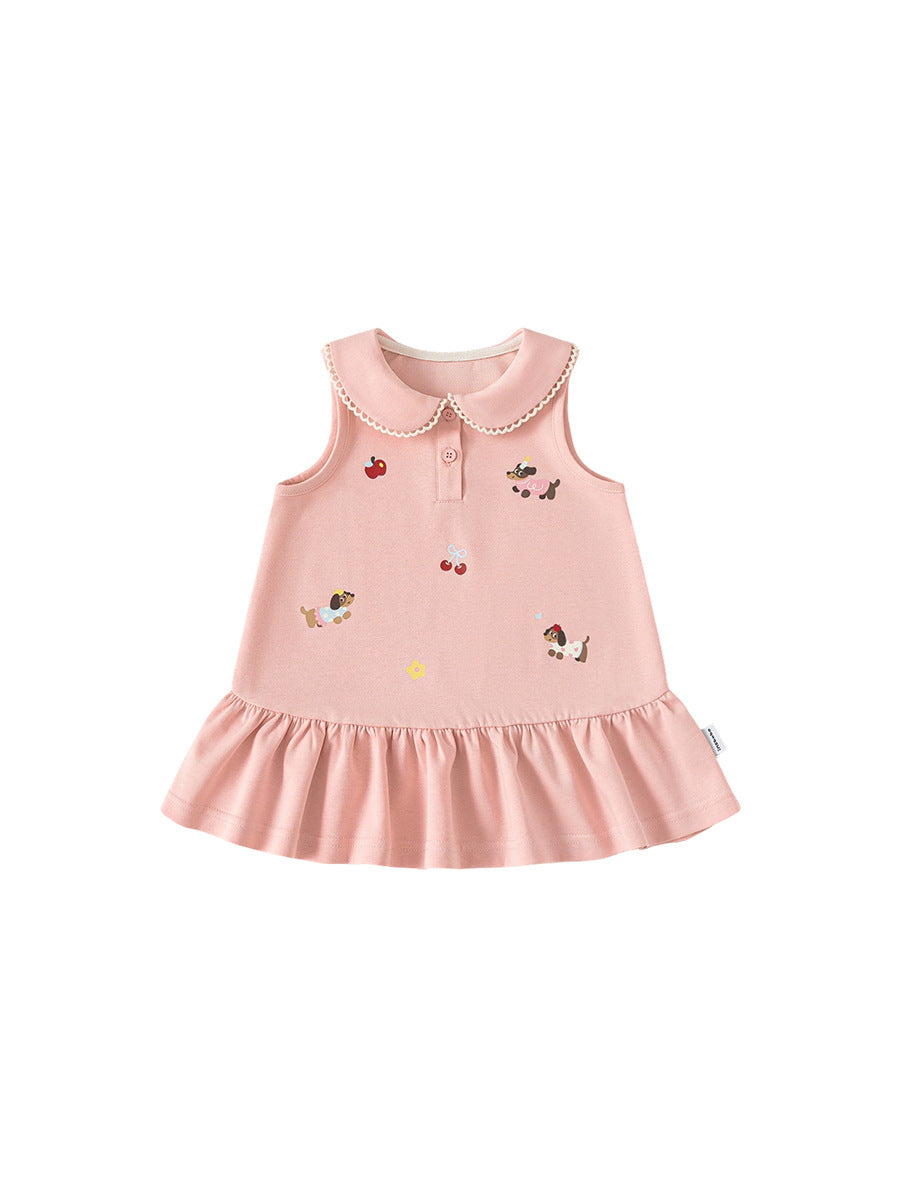 Children's Clothing Summer Pink Puppy Vest Sleeveless Doll Collar A- Line Children's Dress