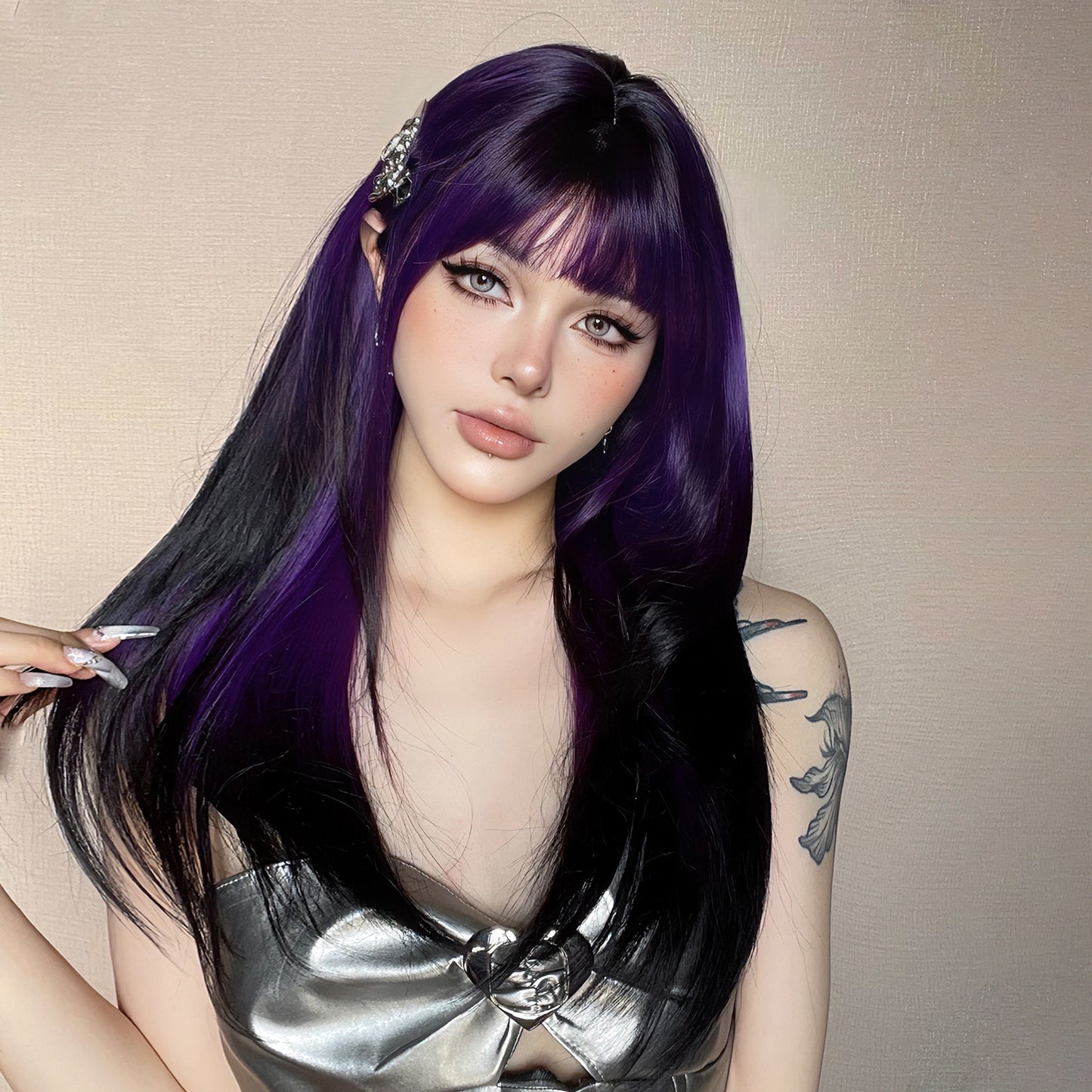 Mid-length Curly Hair Repairing Face Skin Summer Long Straight Wig