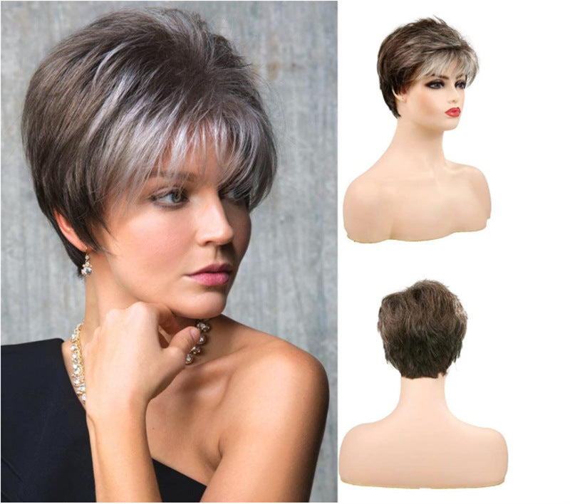 Women's Fashion Short Hair Brown Gradient Head Wig Long Curls