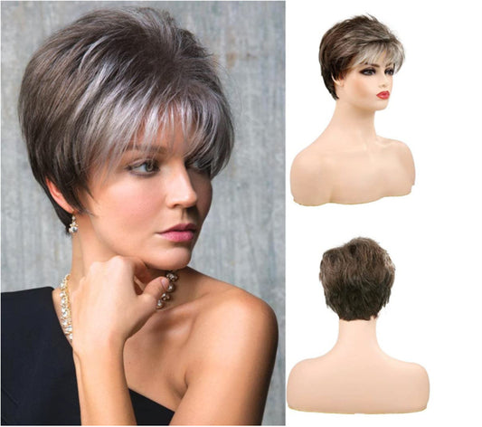 Women's Fashion Short Hair Brown Gradient Head Wig Long Curls