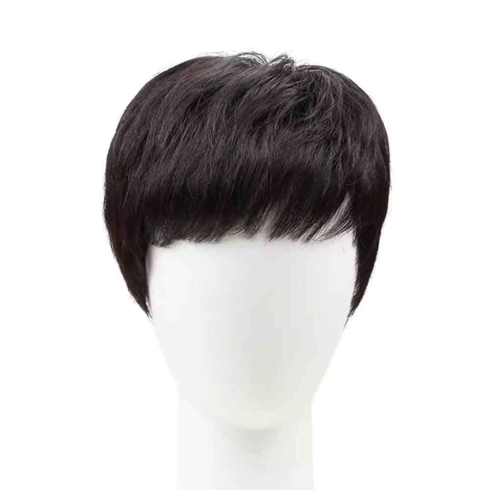 Men's Short Hair Korean Style Natural Differential Broken Cover Full Real Men's Wig