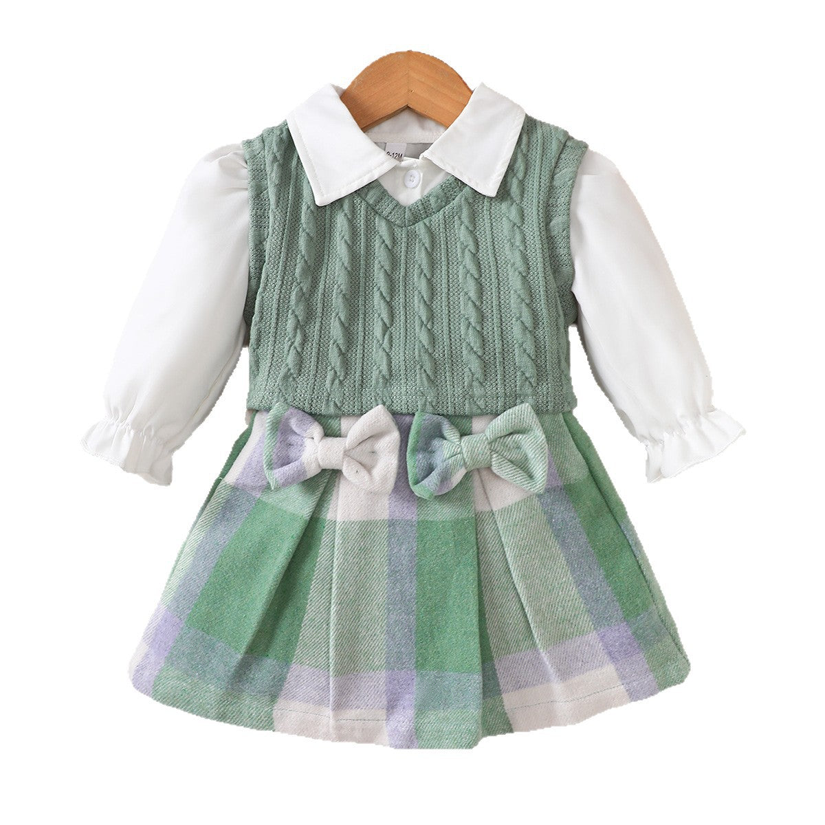 Autumn Preppy Style Long Sleeve Inner Fir Plus Sleeveless Sweater Children's Suit