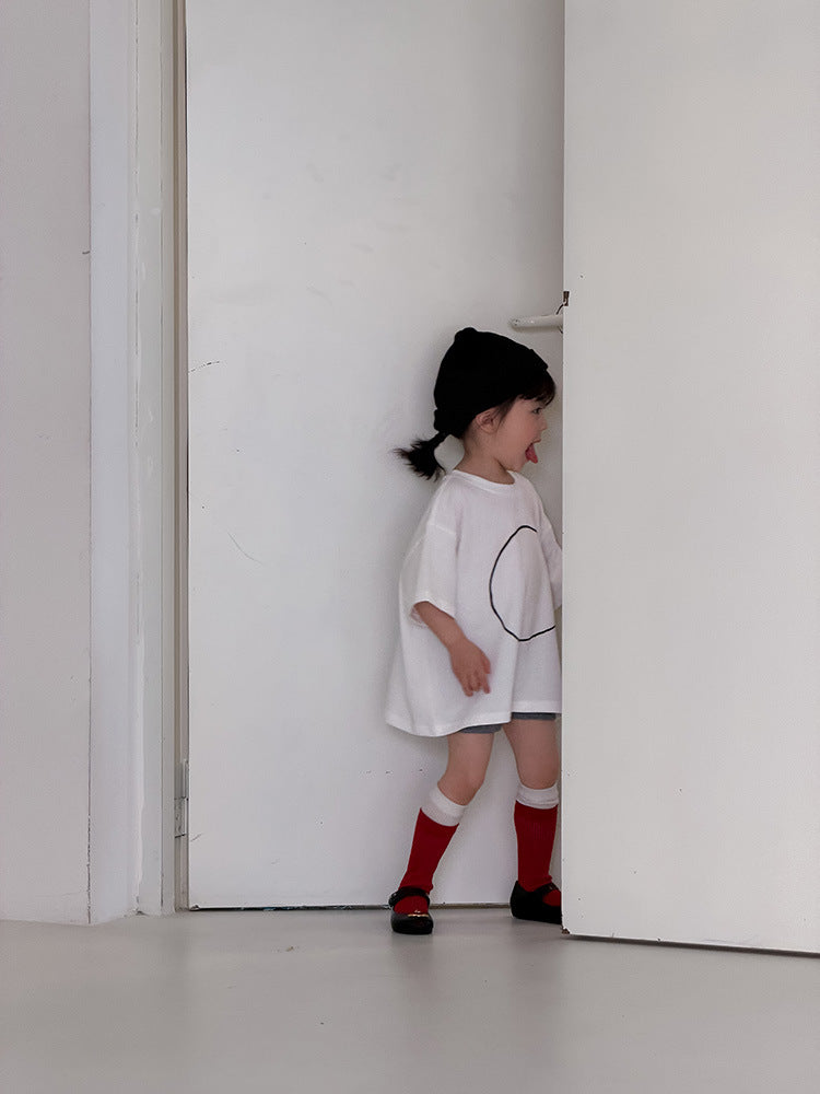 Children's Clothing Summer Korean Style Simple Black White Circle Short Sleeve Children's T-shirt