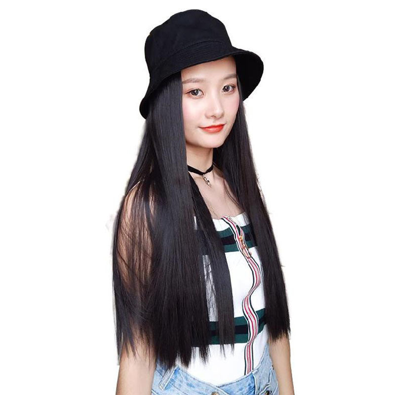 Detachable Hat Big Wave Bucket Live Streaming Wig Long Curls