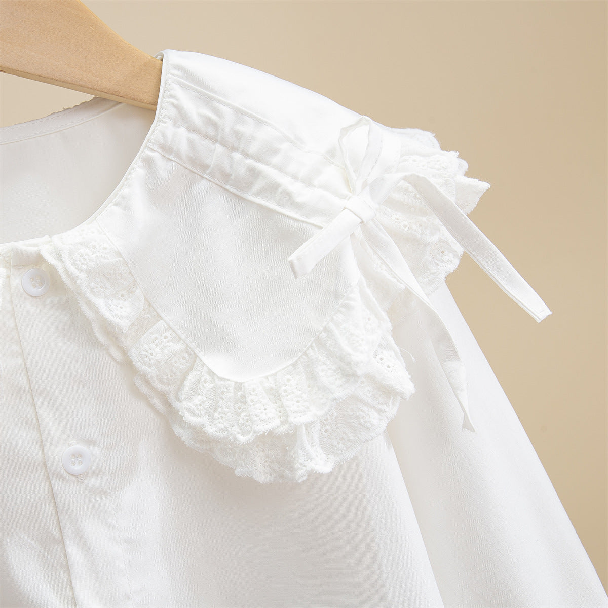 Middle Big White With Lapel Cotton Long-sleeved Spring Casual Children's Shirt