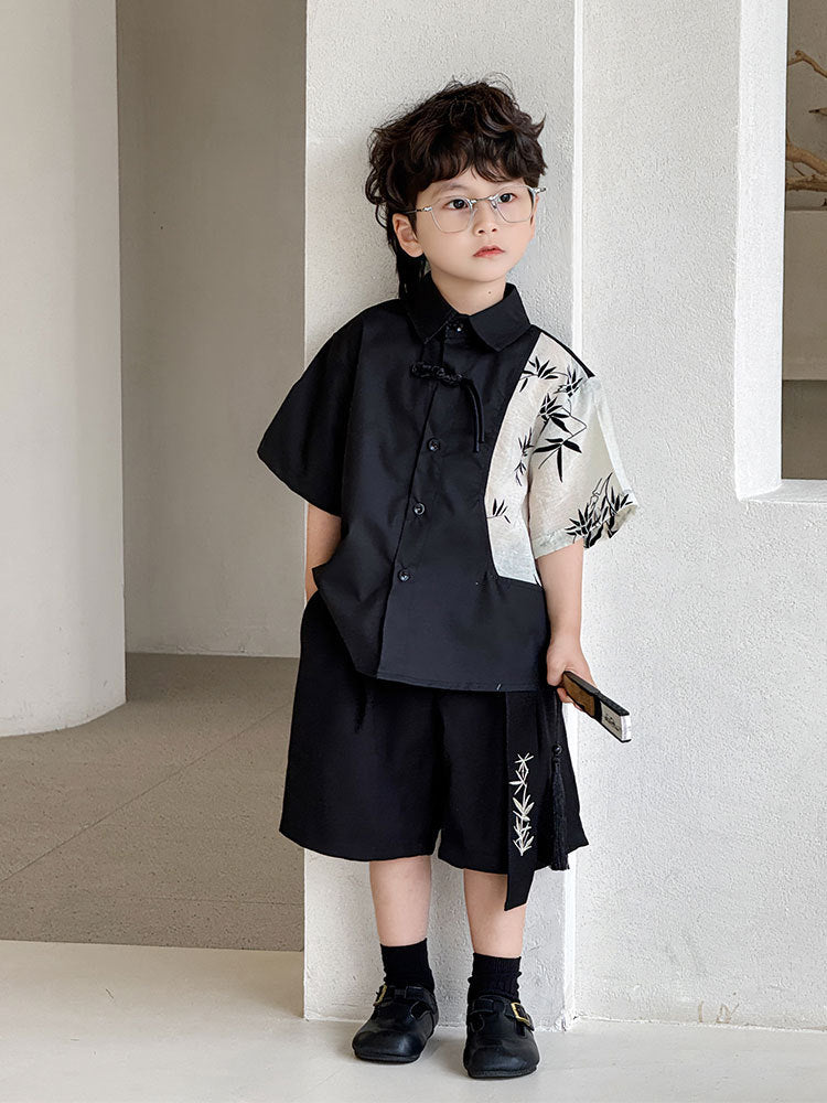 Children's Summer Korean Style Short Sleeve Western Bamboo Leaf Children's Shirt