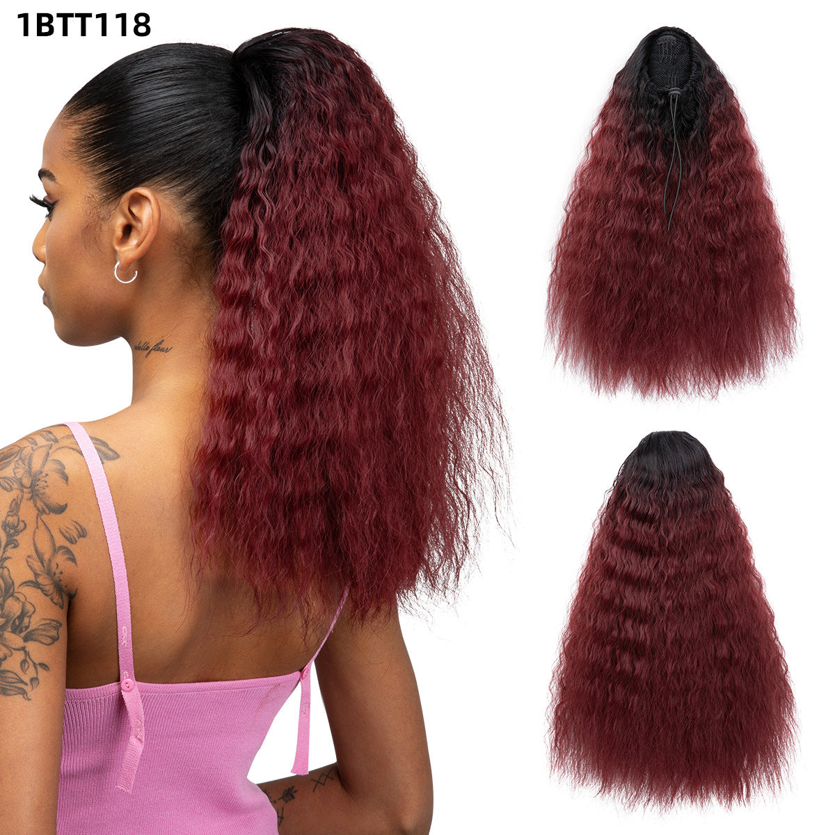 Corn Stigma Chemical Fiber Long Straight Hair Black Wig Ponytail
