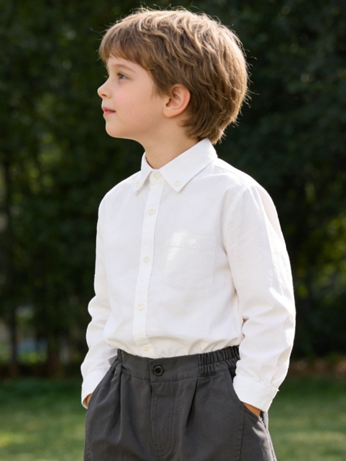 Children's Linen Boys Long Sleeve Polo Collar Top Dry Breathable College Children's Shirt