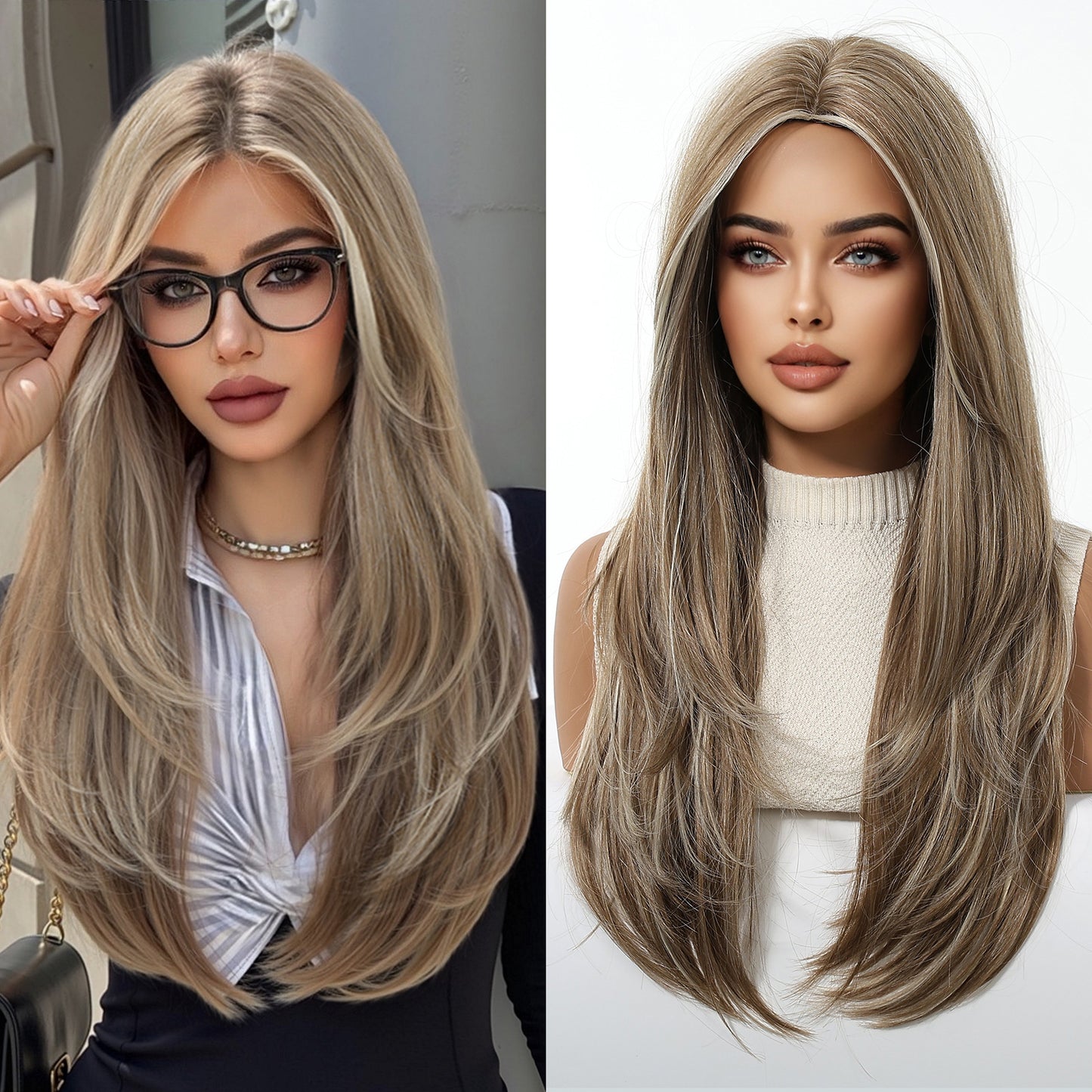 Daily Korean Style Cold Brown Hair Gentle Sweet Face Long Straight Wig
