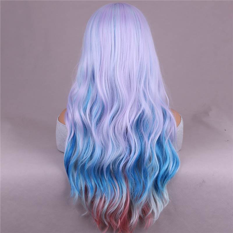 Colorful Rainbow Paris Painting Dyed Female Lolita Wig Long Curls